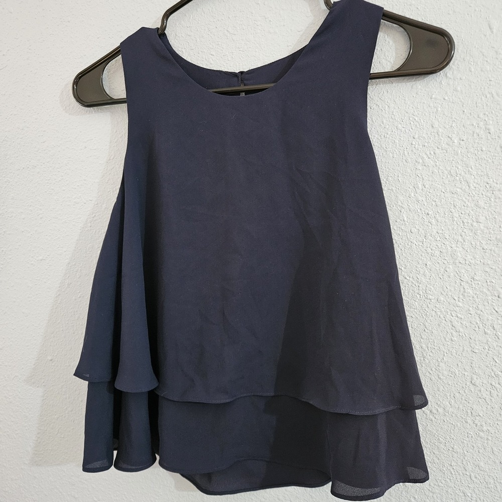 Zara Basic Women's Tiered Blouse Size XS Sleeveless Dark Blue